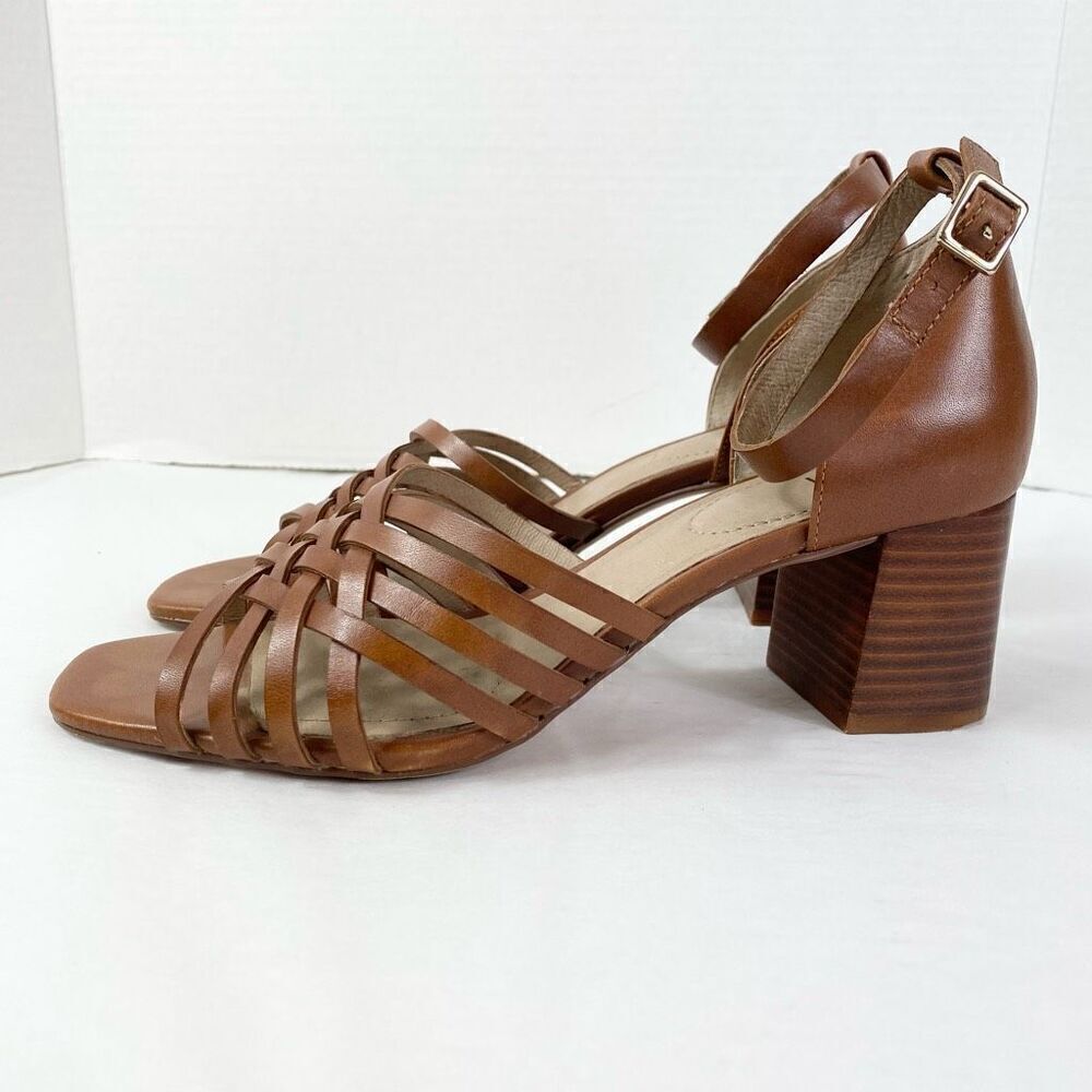 J. Jill Brown Strappy Genuine Leather Block Heeled Open Toe Sandals Size 8 - Picture 2 of 10